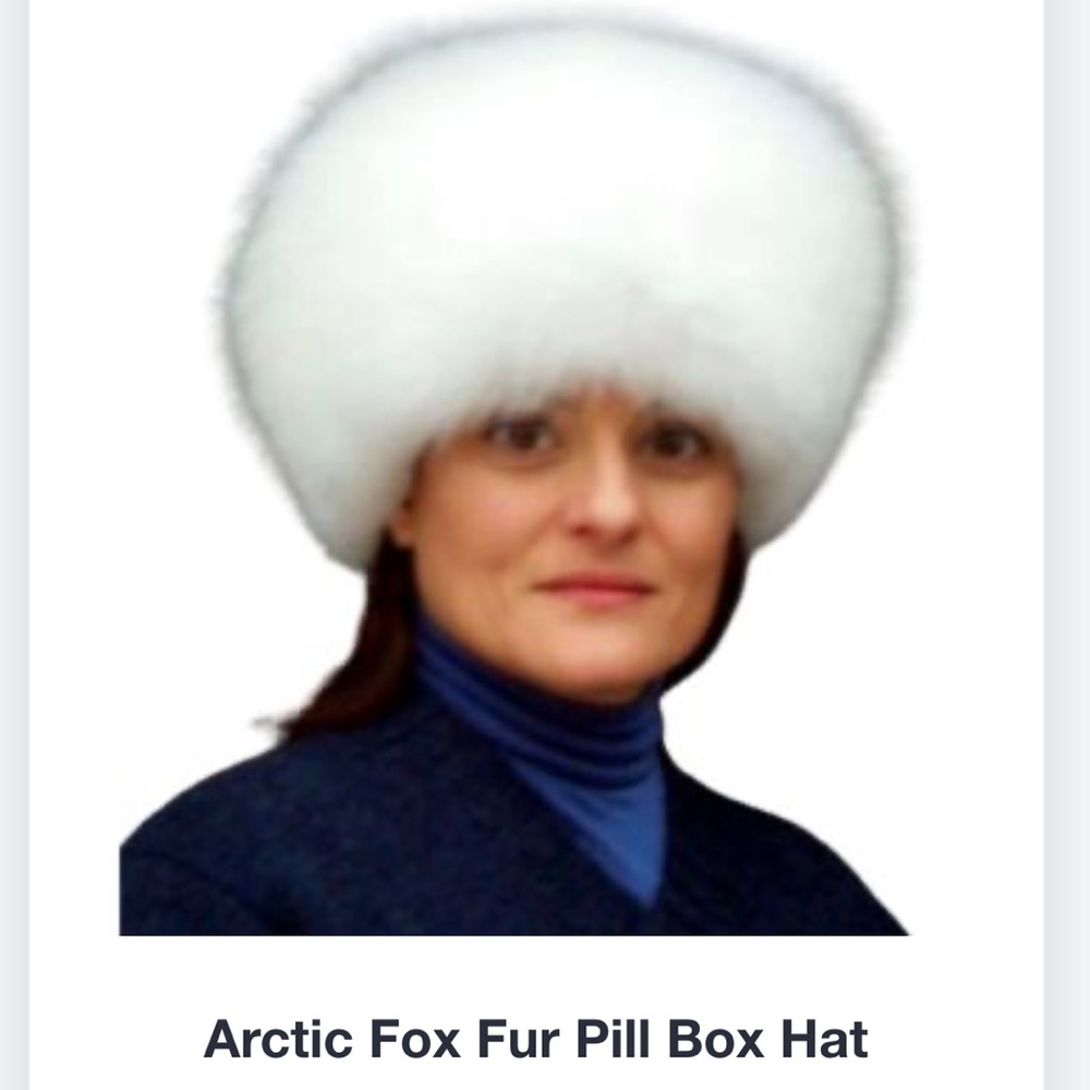 White Arctic Fox Fur Pill Box Hat